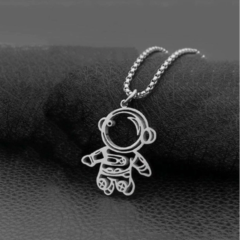 Minimalistische Edelstahl Hohl Astronaut Anhänger Halskette Für Herren Damen Mode Schmuck Astronaut Thema Silber Box Kette Halskette