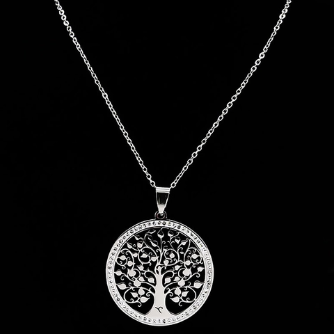 Edelstahl Lebensbaum Anhänger Halskette Mit Strass Eingelegt Runde Hohlkette Schmuck Geschenk Für Unisex