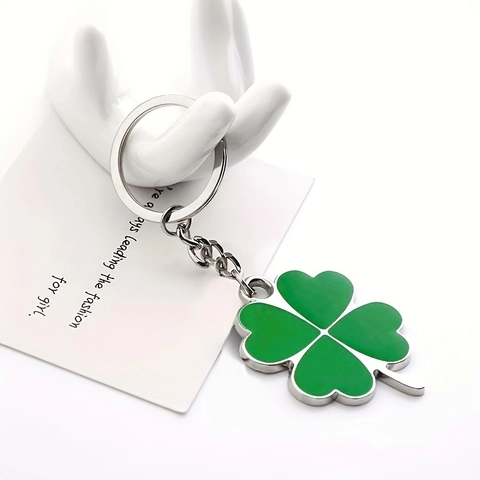 Süßer Grüner Vierblättriges Kleeblatt Schlüsselanhänger Edelstahl Glück Emaille Tasche Anhänger Modeschmuck Geschenk Für Damen Unisex