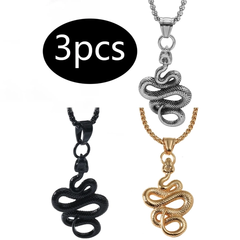 Legierung Schlange Anhänger Halskette Set Für Herren Retro Gothic Punk Stil Silber Gold Schwarz Schlangenförmiger Tier Schmuck