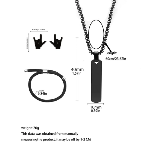 4Stück Edelstahl Schmuckset Für Damen Herren Schwarz Rechteck Anhänger Halskette Geste Ohrstecker Geflochtenes Seil Armband