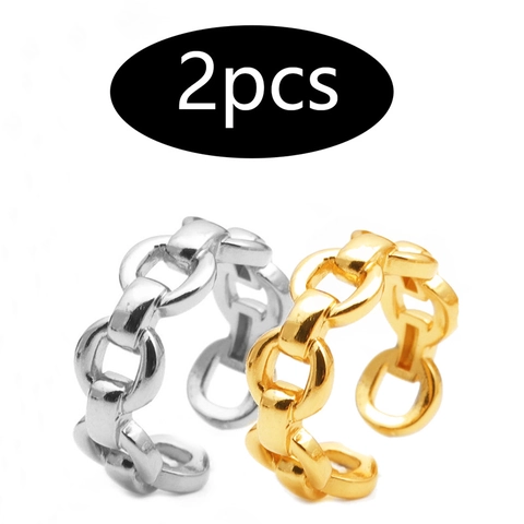 Minimalist Alloy Chain Link Open Ring For Women Men Adjustable Geometric Finger Ring Gold Silver Tone Fashion Jewelry Accessory
