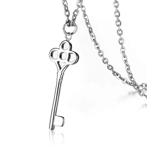 Minimalist Silver Color Hollow Heart Crown Key Pendant Necklace For Men Women Alloy Electroplated Sweater Chain Jewelry Gift