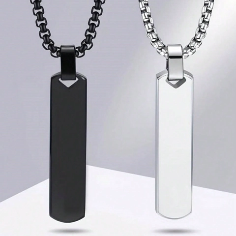 Set di Collane Con Pendente a Barra in Acciaio al Titanio Per Uomo Donna Minimalista Rettangolo Geometrico Tag Gioielli