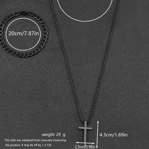 Collana con Pendente a Croce e Bracciale in Lega per Uomo Donna Catena a Maglia Cubana Galvanizzata Collane Minimaliste