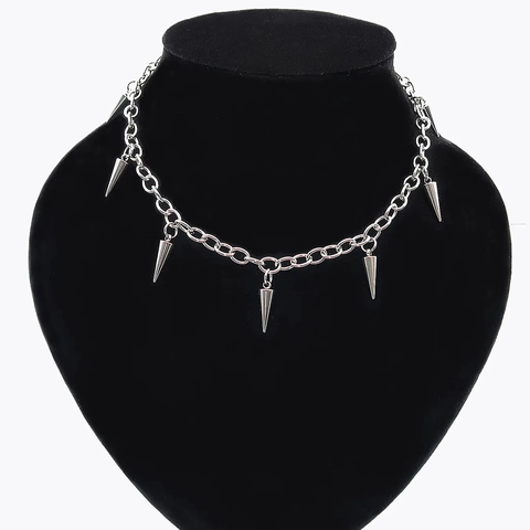 Collar de Colgante de Punta de Acero de Titanio Punk para Hombres Mujeres Gótico Rock Cono Geométrico Borla Cadena de Clavícula Hip Hop Joyería