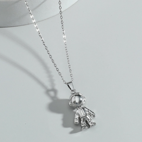 Collana con Ciondolo Astronauta Argento Hip Hop per Uomo Donna Lega Gioielli Spaziale Personalità Streetwear Accessori Collo