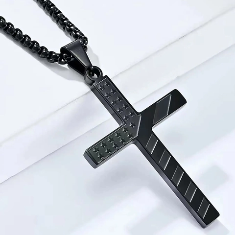 Collana con Pendente a Croce in Acciaio al Titanio Minimalista Hip Hop Nero Argento Pentagramma Stella per Uomo e Donna