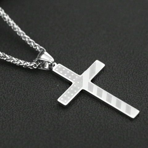 Collana con Pendente a Croce in Acciaio al Titanio Minimalista Hip Hop Nero Argento Pentagramma Stella per Uomo e Donna