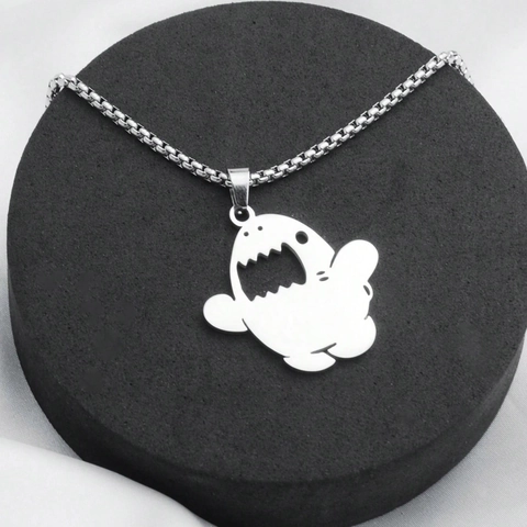 Stainless Steel Cartoon Shark Monster Tiger Pendant Necklace For Halloween Daily Wear Unisex Creative Animal Jewelry