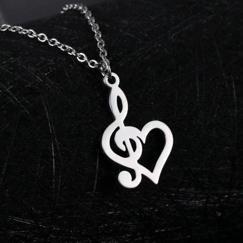 Collana con Pendente a Forma di Cuore e Nota Musicale in Acciaio Inossidabile per Donna Gioielli con Simbolo Musicale G-Clef