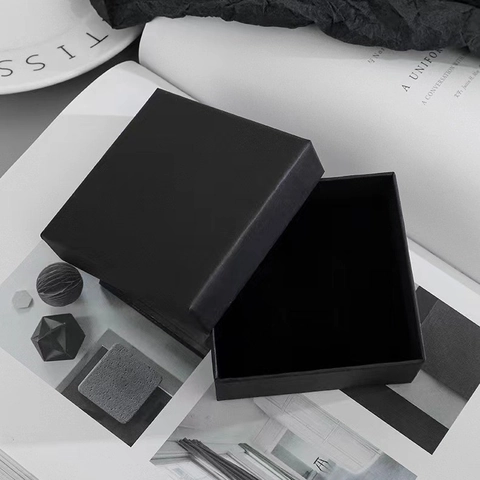 Matte Black Jewelry Gift Box Square Top And Bottom Lid Paperboard Storage Box With Romantic Message Card For Men Jewelry