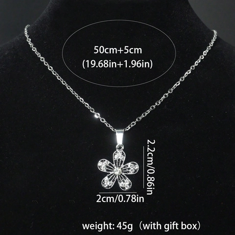 Elegante Collar de Trébol de Acero Inoxidable con Colgante de Flores Diamantes Plata Cadena Joyería Regalo Mujer San Valentín