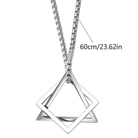 Minimalist Stainless Steel Interlocking Geometric Triangle Square Pendant Necklace For Men Women Retro Unisex Sweater Chain Jewelry