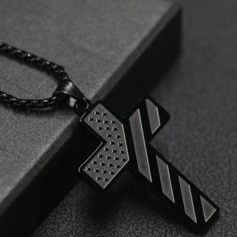 Roestvrijstalen Kruis Hanger Ketting Voor Mannen Vrouwen Hip Hop Amerikaanse Vlag Sterren Strepen Onzevader Gegraveerde Sieraden