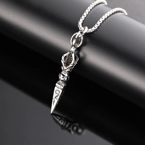 Retro Stainless Steel Vajra Pestle Pendant Necklace Amulet Religious Ethnic Style Jewelry For Men Women Fashion Sweater Chain