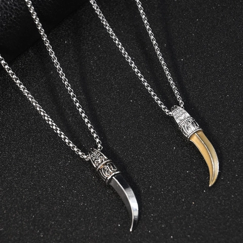 Collana con Pendente a Dente di Lupo Vintage in Acciaio Inossidabile Catena a Box Punk Gotica Regalo di Gioielli Hip Hop per Uomo Donna