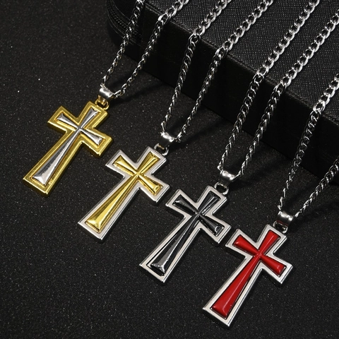 Herren Edelstahl Zweifarbig Kreuz Anhänger Halskette Trendiger Religiöser Punk Schmuck Doppelschicht Spleiß Kette Halskette