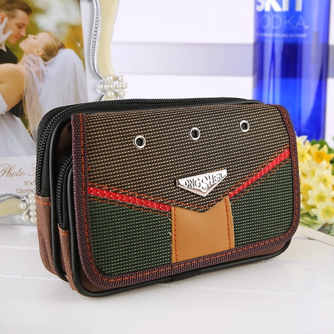 Sacoche de Taille en Denim pour Hommes Avec Passant de Ceinture Fermeture Éclair Multicouche Petit Sac Vertical pour Téléphone