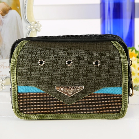 Sacoche de Taille en Denim pour Hommes Avec Passant de Ceinture Fermeture Éclair Multicouche Petit Sac Vertical pour Téléphone