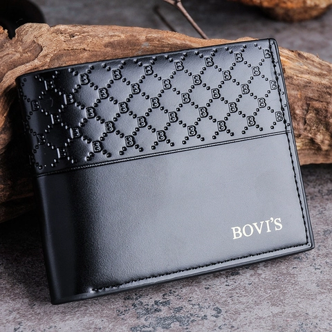 Portafoglio da Uomo in Pelle PU Business Stile Coreano Stampa Lettera B Portamonete Bifold Corto Fibbia Magnetica Portafoglio Quadrato Orizzontale