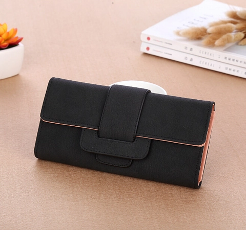 Vintage Minimalistisch Damen PU-Leder Lange Brieftasche Mit Kontrastfutter Und Dekorativer Naht Kartenfach Handyhalter Geldbeutel