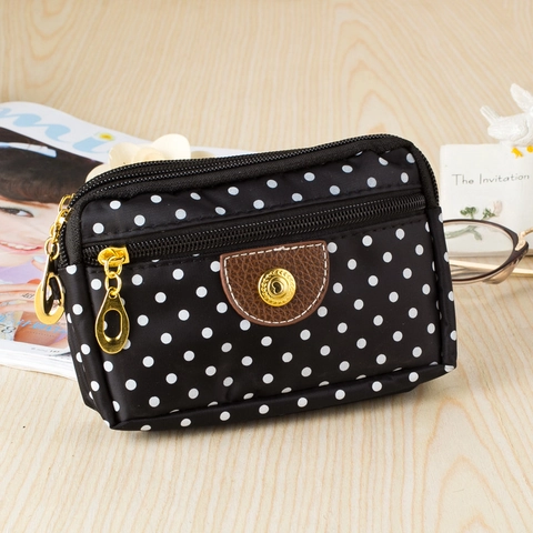 Dames Canvas Stippen Telefoontasje Grote Capaciteit Drievoudige Rits Wristlet Wallet Casual Print Handtas Dames Portemonnee