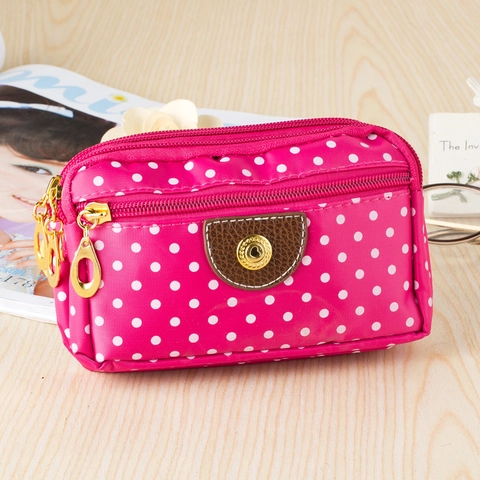 Dames Canvas Stippen Telefoontasje Grote Capaciteit Drievoudige Rits Wristlet Wallet Casual Print Handtas Dames Portemonnee