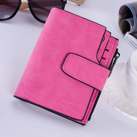Damen Vintage Mattierte PU-Leder Kurze Brieftasche Koreanischer Stil Reißverschluss Verschluss Kartenfächer Geldbörse