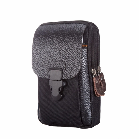 Marsupio da Uomo in Pelle PU Multifunzione con Doppia Cerniera per Cellulare Custodia da Cintura Outdoor Viaggio Casual Portafoglio