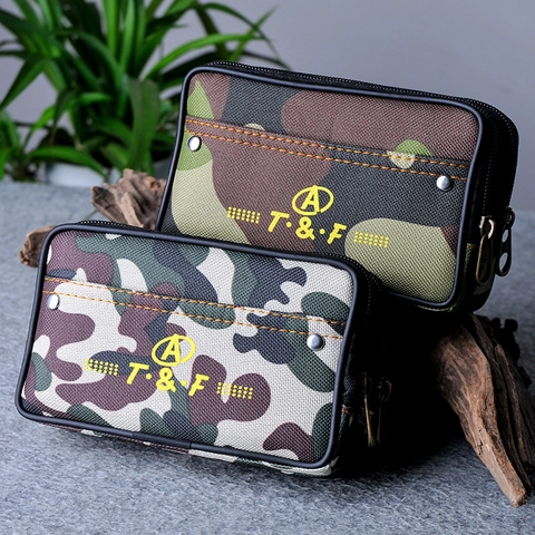 Sac Banane en Toile Camouflage pour Homme avec Double Fermeture Éclair Pochette de Ceinture Tactique Extérieur pour Téléphone