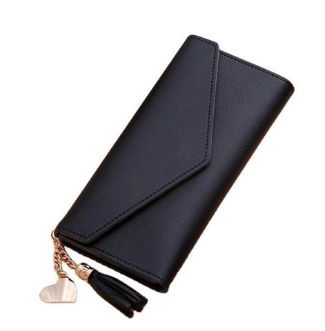 Fashion Women PU Leather Long Wallet Envelope V-Flap Purse With Heart Pendant Tassel Solid Color Card Holder Handbag