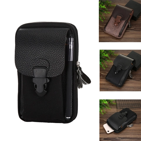Marsupio da Uomo in Pelle PU Multifunzione con Doppia Cerniera per Cellulare Custodia da Cintura Outdoor Viaggio Casual Portafoglio