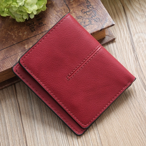 Portafoglio da Donna Minimalista in Pelle PU Corto a Due Ante Vintage Trama Litchi Porta Carte di Credito con Fibbia Magnetica