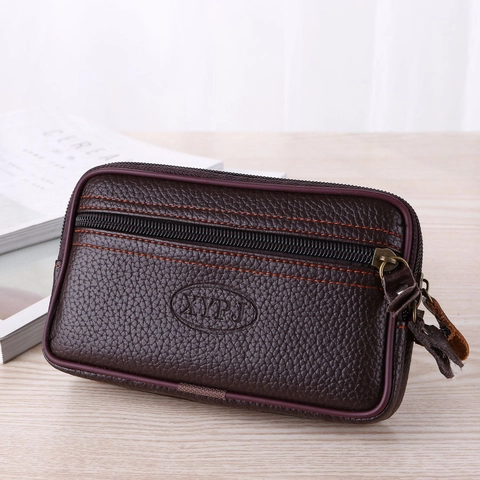 Herren Minimalistische Gürteltasche Aus PU Leder Mit Litschi Muster Mehrlagige Handytasche Reißverschluss Lässige Fanny Pack