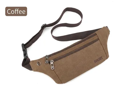 Canvas Sport Waist Bag For Men Women Outdoor Casual Running Belt Bag With Earphone Hole Printed Letter Fanny Pack Shoulder Bag