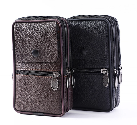 Marsupio Verticale Uomo in Pelle PU Grana Litchi Custodia per Cellulare Tripla Cerniera Design per Uomo Casual Uso Quotidiano