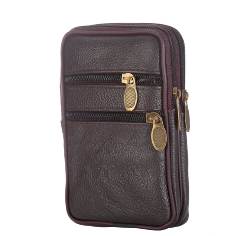 Men PU Leather Phone Waist Bag Litchi Texture Triple Zipper Pocket Belt Loop Pouch For Work Outdoor Construction Casual