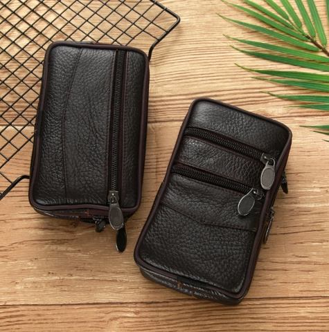 Sac Banane pour Téléphone en Cuir Synthétique pour Hommes Motif Litchi Multi-Couches Étui pour Téléphone Extérieur Homme