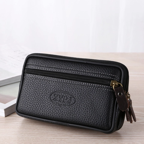 Herren Minimalistische Gürteltasche Aus PU Leder Mit Litschi Muster Mehrlagige Handytasche Reißverschluss Lässige Fanny Pack