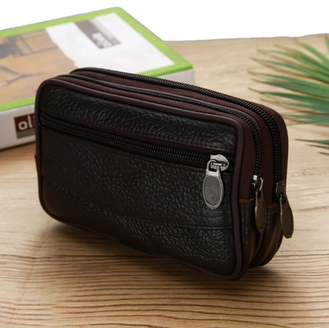 Sac Banane pour Téléphone en Cuir Synthétique pour Hommes Motif Litchi Multi-Couches Étui pour Téléphone Extérieur Homme
