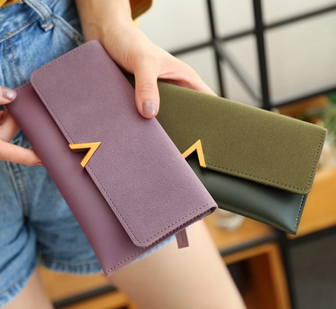 Dames PU Leer Patchwork Lange Portemonnee Met Metalen V-Gesp 3-Voudig Grote Capaciteit Clutch Bag Dagelijks Simpele Tas