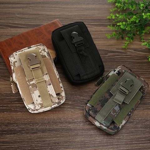 Men Tactical Waist Bag Canvas Mobile Phone Pouch Outdoor Molle Belt Pouch Camouflage Mini Wallet Sport Travel Waist Pack For Men