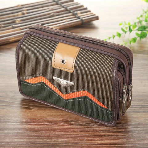 Heren Casual Canvas Heuptas Meerlaagse Rits Telefoontasje Outdoor Riemlus Reisportemonnee Waterdichte Opbergtas