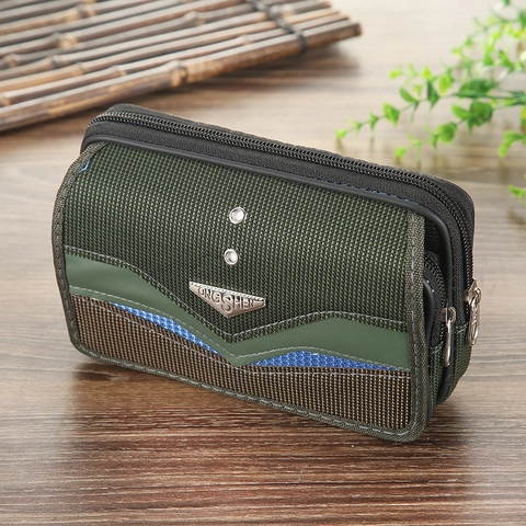 Heren Casual Canvas Heuptas Meerlaagse Rits Telefoontasje Outdoor Riemlus Reisportemonnee Waterdichte Opbergtas