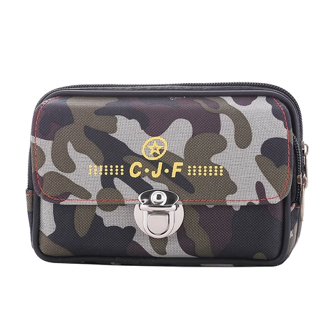 Herren Outdoor-Taktik Camouflage Gürteltasche Segeltuch Handytasche Gürtel Tasche Doppel Reißverschluss Metall Steckschließe Tragbar
