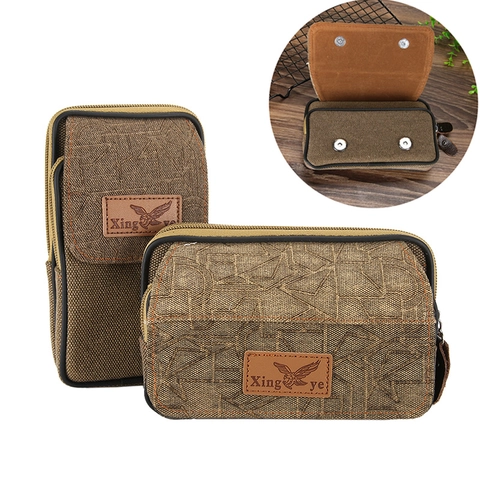 Riñonera de Lona Impermeable para Hombre Estuche para Teléfono Hebilla Magnética de Doble Capa Bolso Retro Casual Mini