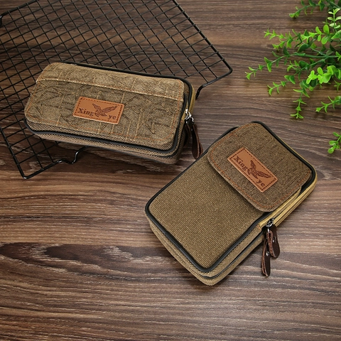 Riñonera de Lona Impermeable para Hombre Estuche para Teléfono Hebilla Magnética de Doble Capa Bolso Retro Casual Mini