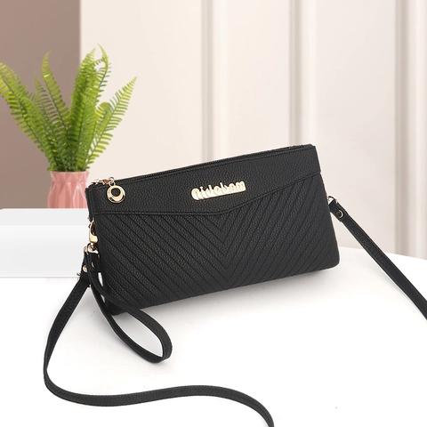 Damen Fashion PU Leder Chevron Muster Umhängetasche Mehrfach Reißverschluss Handy Geldbörse Handgelenktasche Mit Schultergurt