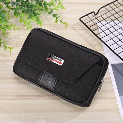 Men's Canvas PU Leather Phone Waist Bag Tactical Outdoor Sport Belt Loop Pouch Storage Mobile Bag For 6.5 Inch Smartphone